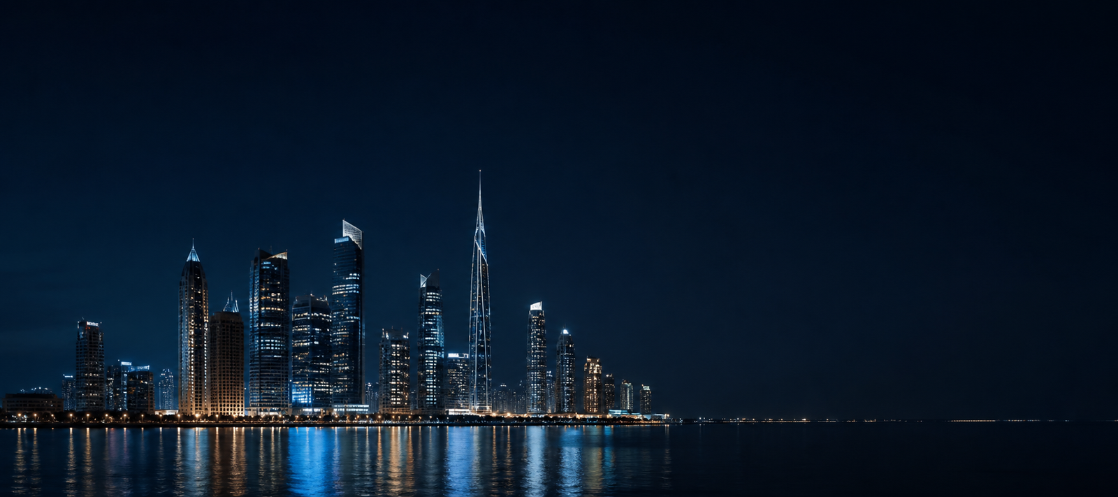 Contemporary Gulf business skyline at night